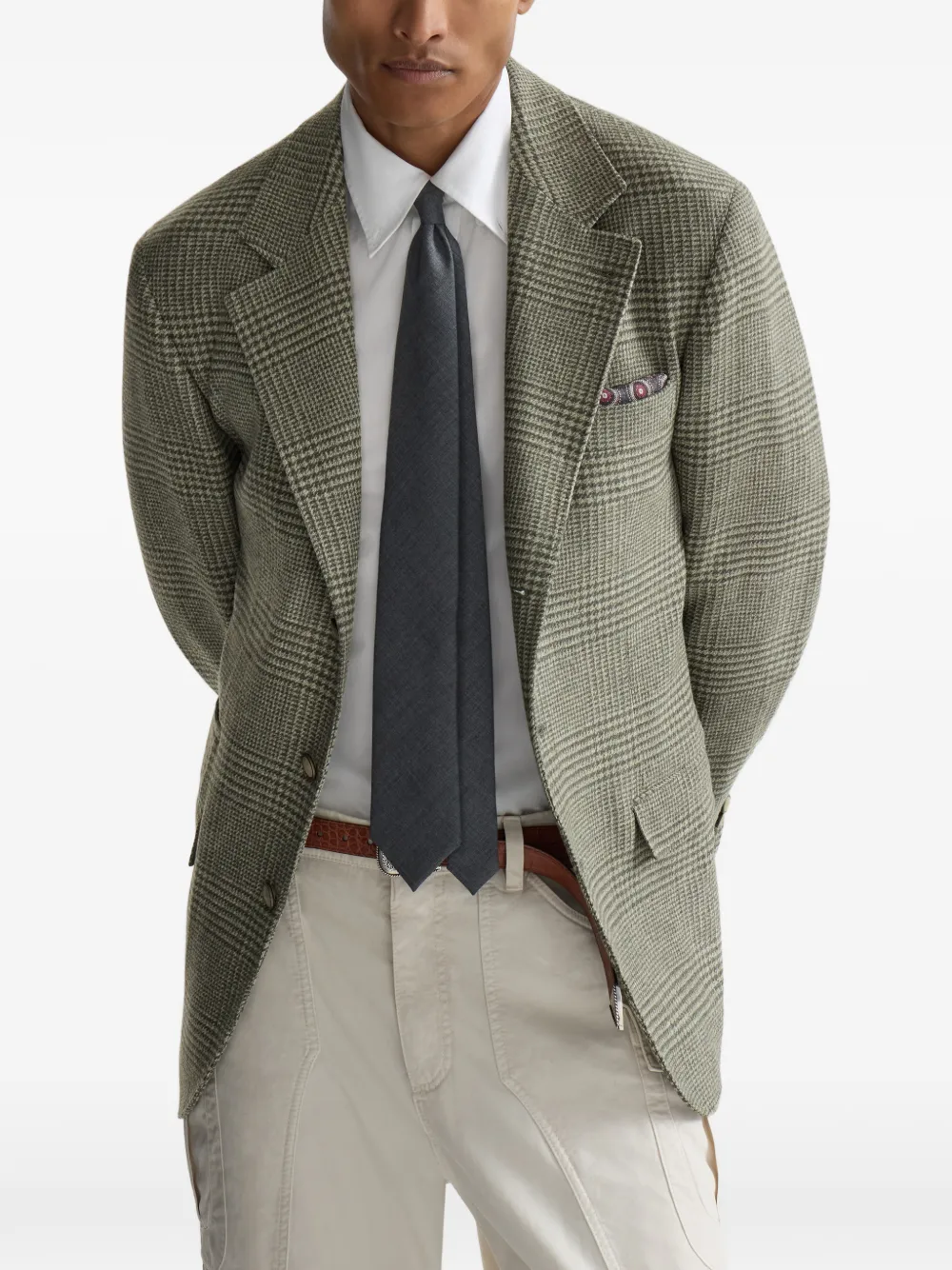 Brunello Cucinelli Blazer met Prince of Wales ruit Groen
