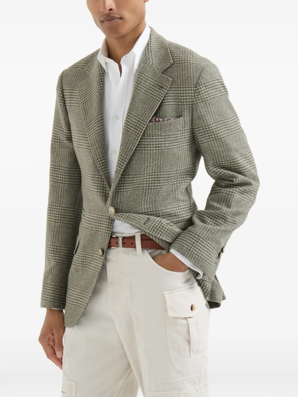 Brunello Cucinelli Blazer met Prince of Wales ruit Groen