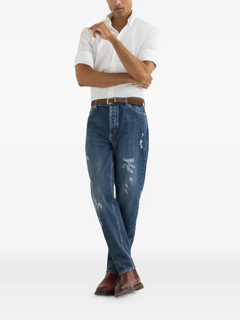 Brunello Cucinelli Jeans met geborduurd logo Blauw