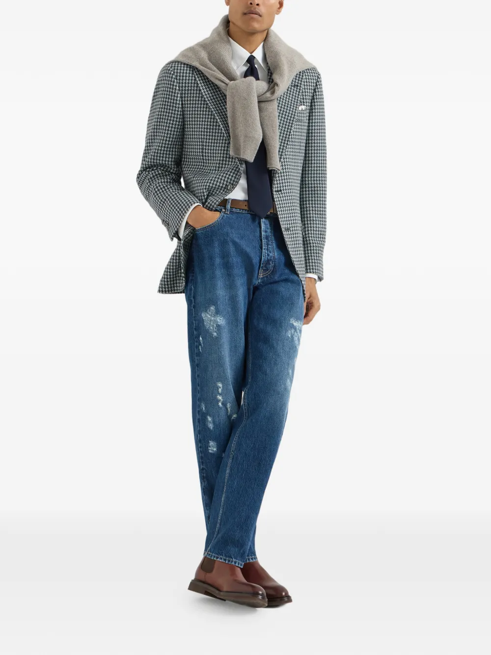Brunello Cucinelli Jeans met geborduurd logo Blauw