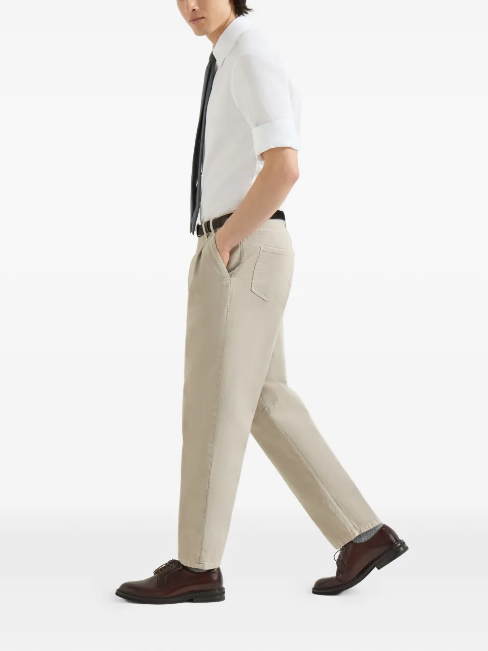 Brunello Cucinelli Denim plooibroek met vijf zakken en geverfd effect Beige