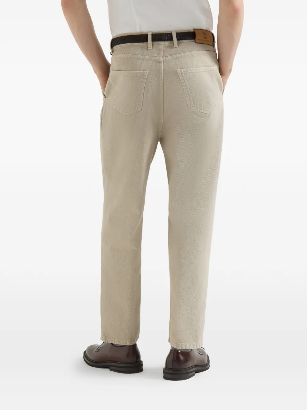 Brunello Cucinelli Denim plooibroek met vijf zakken en geverfd effect Beige
