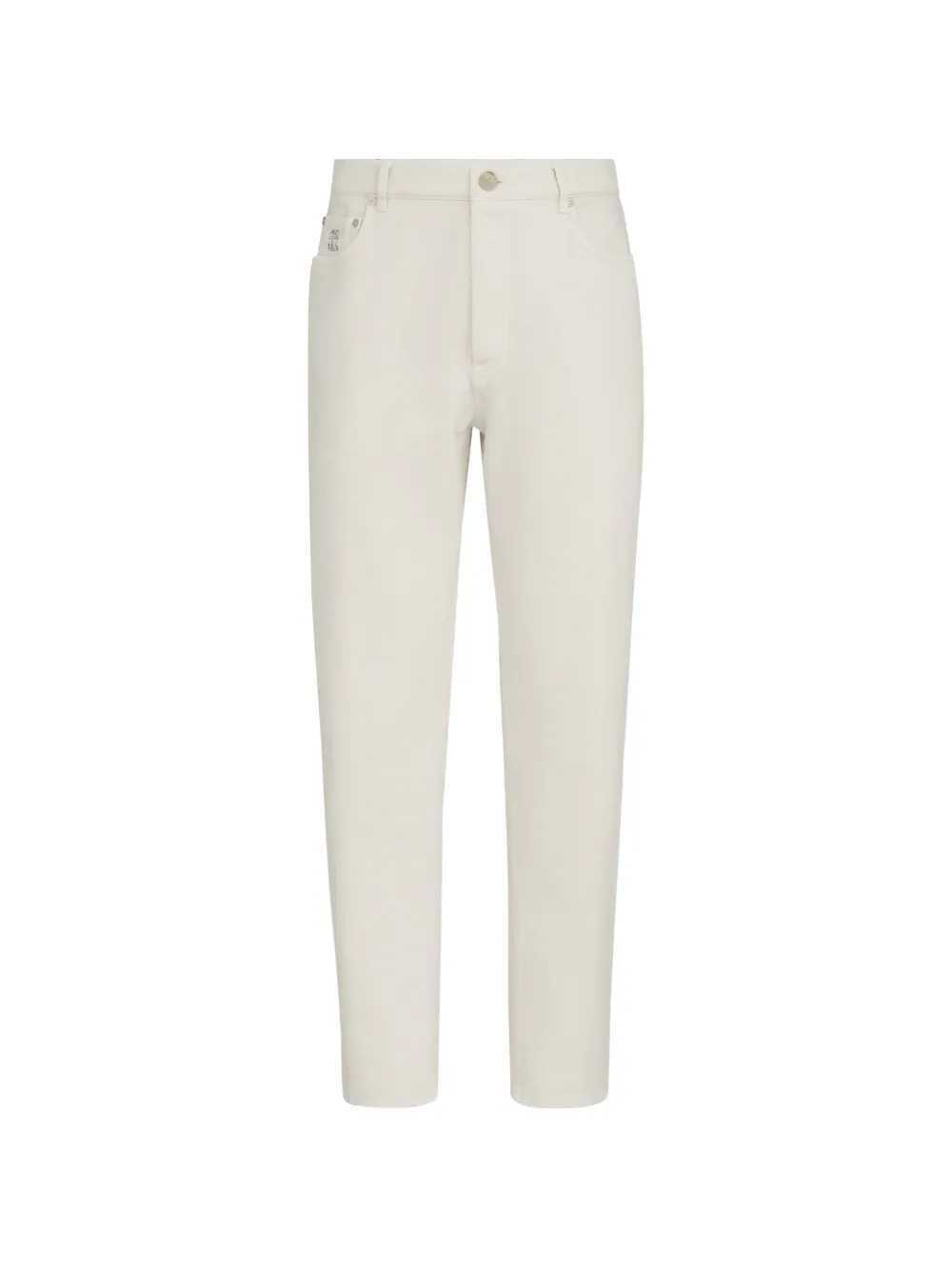 Brunello Cucinelli garment-dyed denim iconic fit five-pocket trousers with rips - Bianco