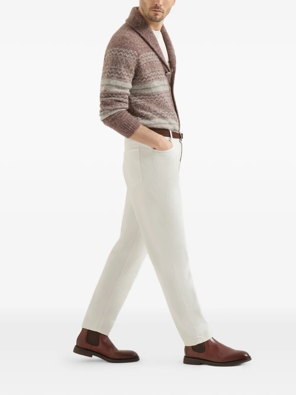  Brunello Cucinelli Pantalon à Cinq Poches En Denim Teint Par Vêtement Iconic Fit Avec Des Déchirures - Blanc 