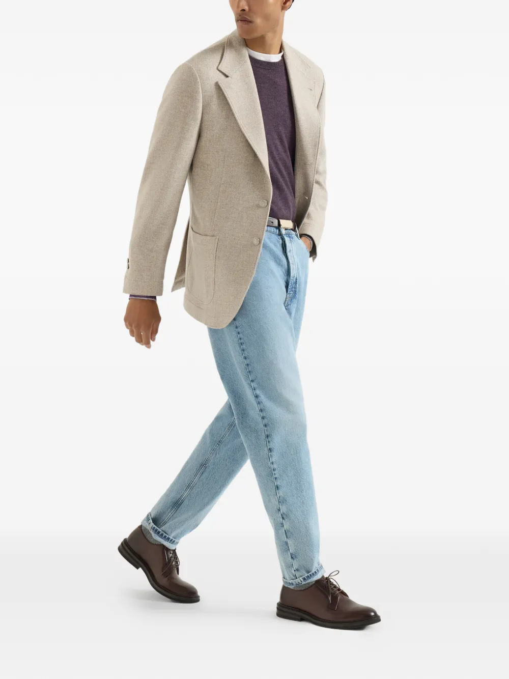 Brunello Cucinelli Kasjmier-Panama gedeconstrueerde blazer met opgestikte zakken en metalen knopen Beige