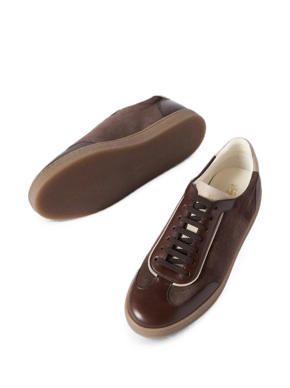 Brunello Cucinelli suede and polished calfskin sneakers Bruin