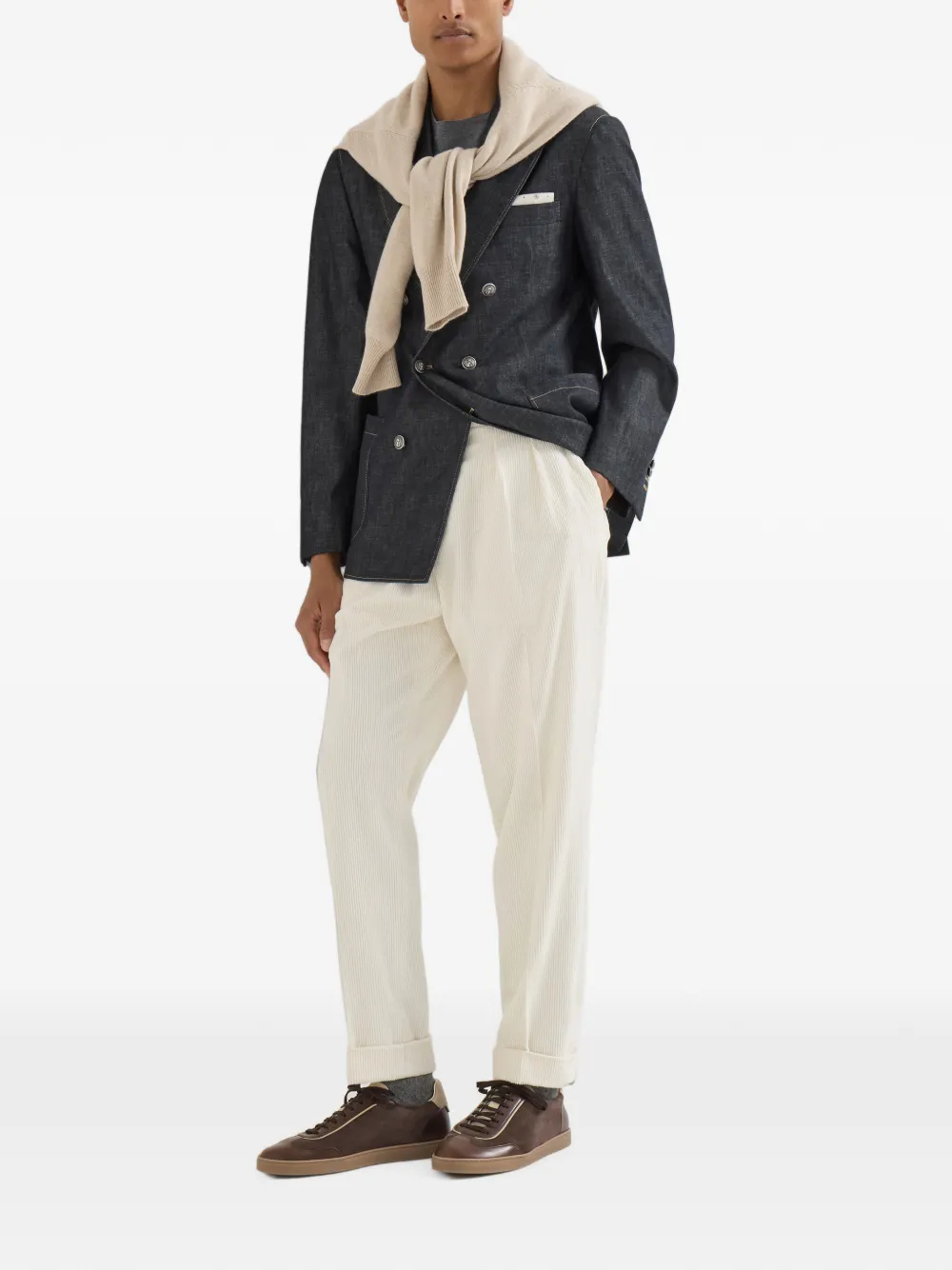 Brunello Cucinelli suede and polished calfskin sneakers Bruin
