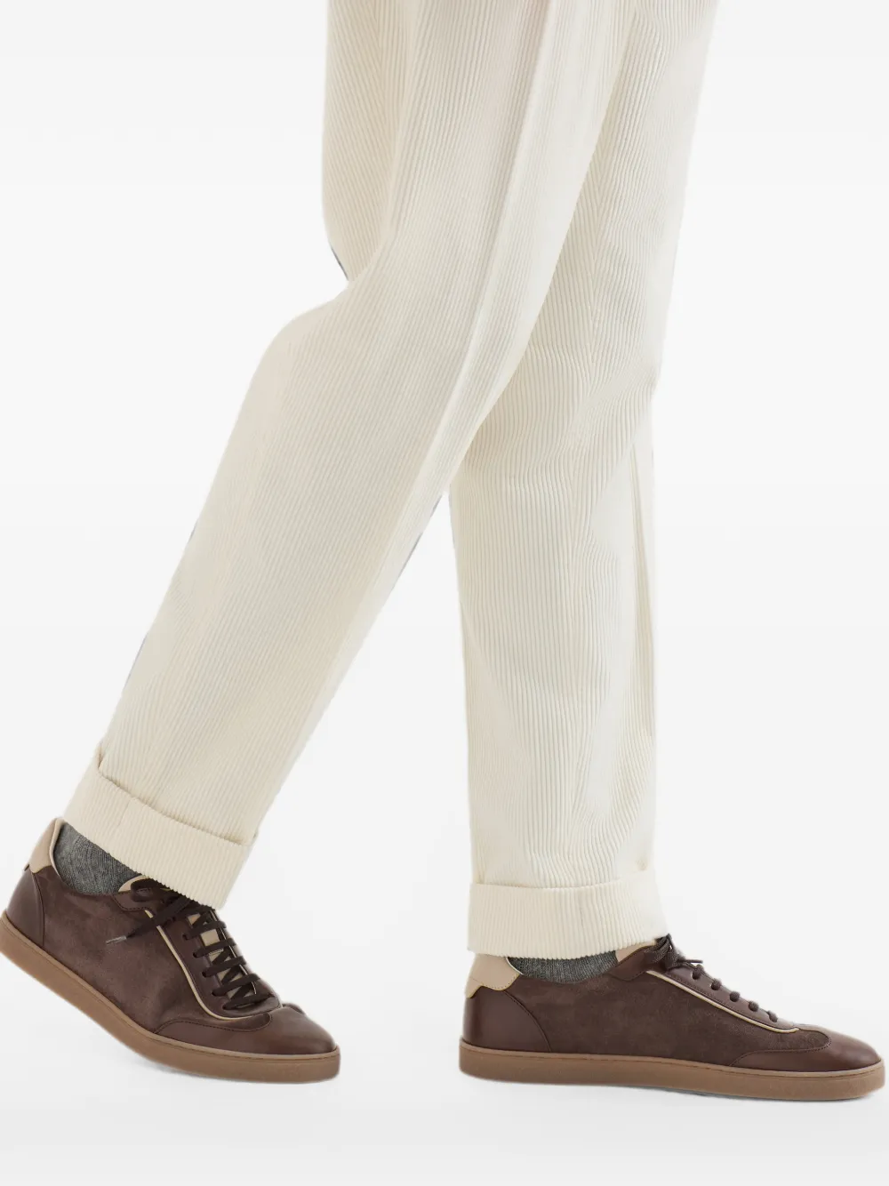 Brunello Cucinelli suede and polished calfskin sneakers Bruin
