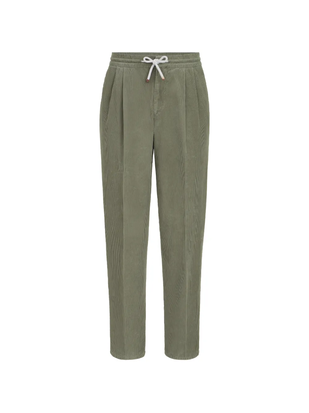Brunello Cucinelli garment-dyed trousers in cotton narrow-wale corduroy with drawstring and double pleats - Verde