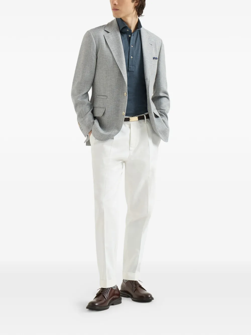 Brunello Cucinelli Cavallo gedeconstrueerde blazer met wol alpaca en zijden chevron Grijs