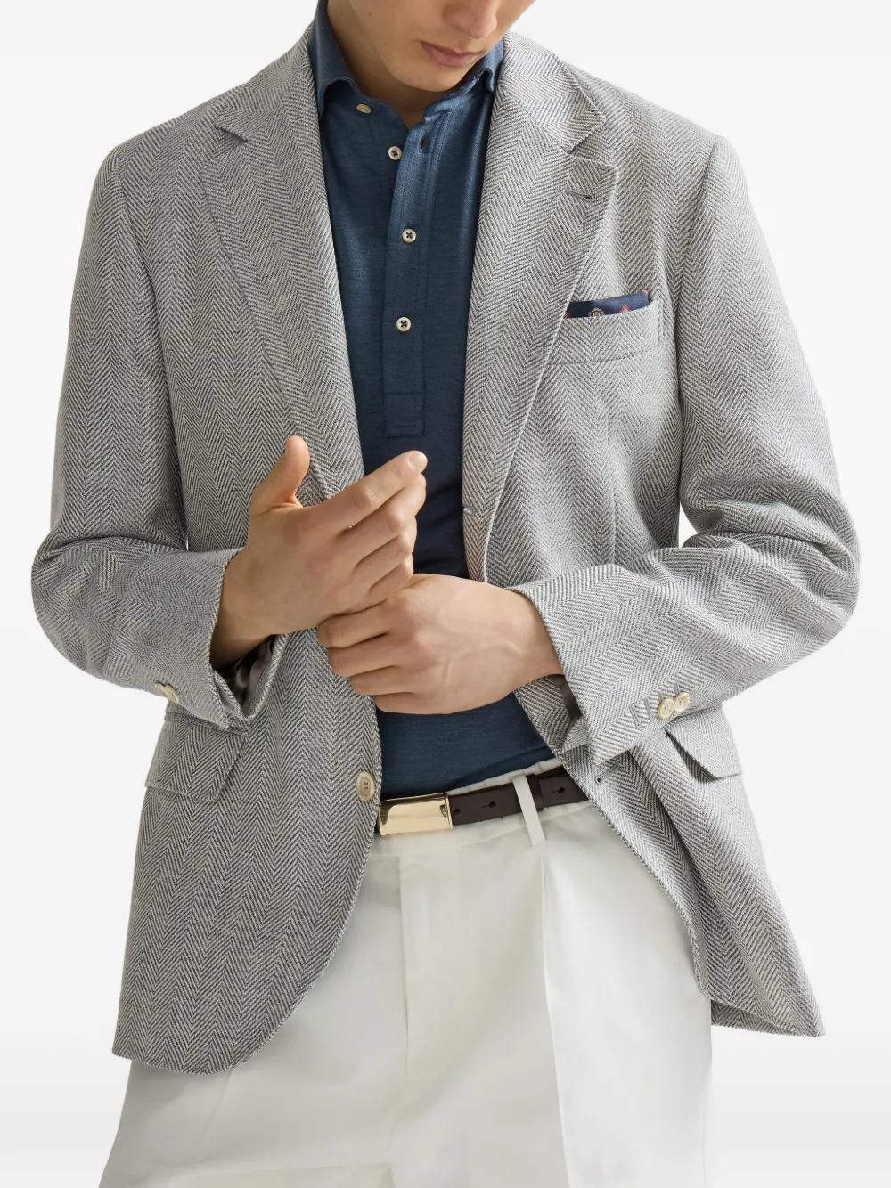 Brunello Cucinelli Cavallo gedeconstrueerde blazer met wol alpaca en zijden chevron Grijs