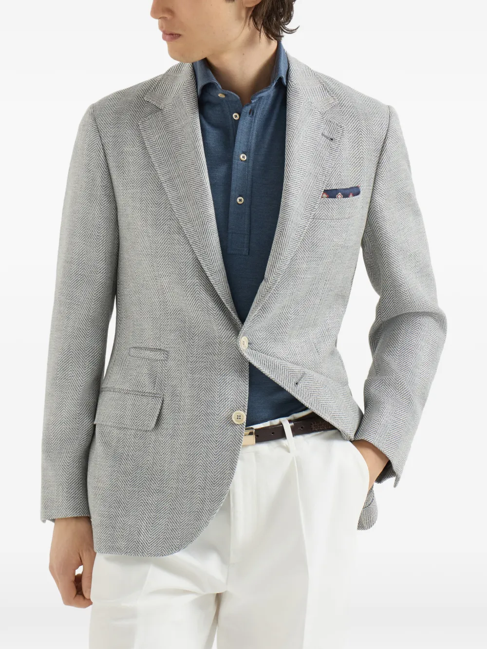 Brunello Cucinelli Cavallo gedeconstrueerde blazer met wol alpaca en zijden chevron Grijs