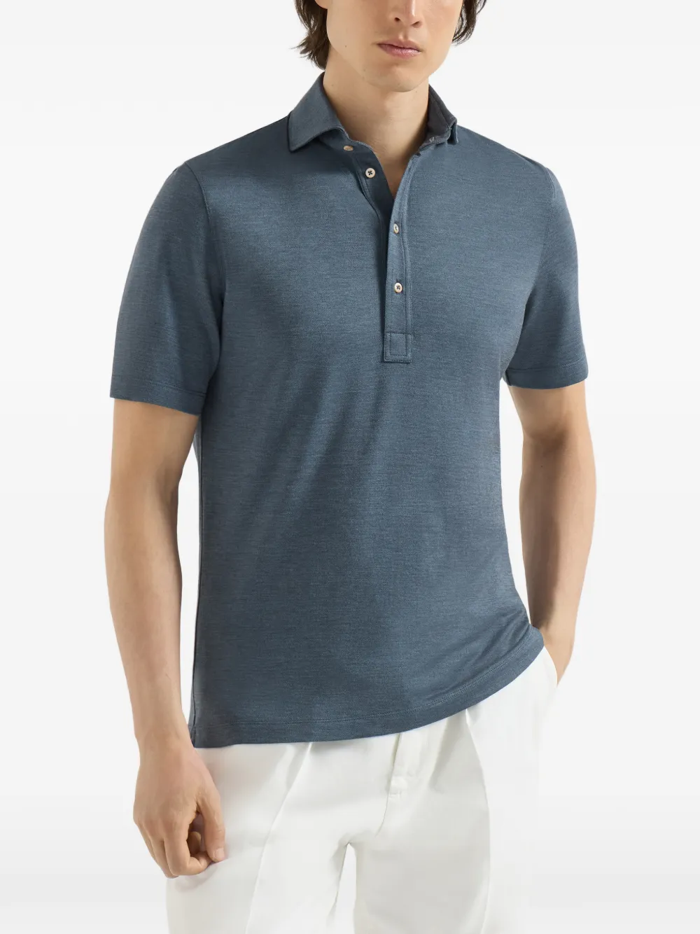 Brunello Cucinelli Poloshirt met halve knoop Blauw