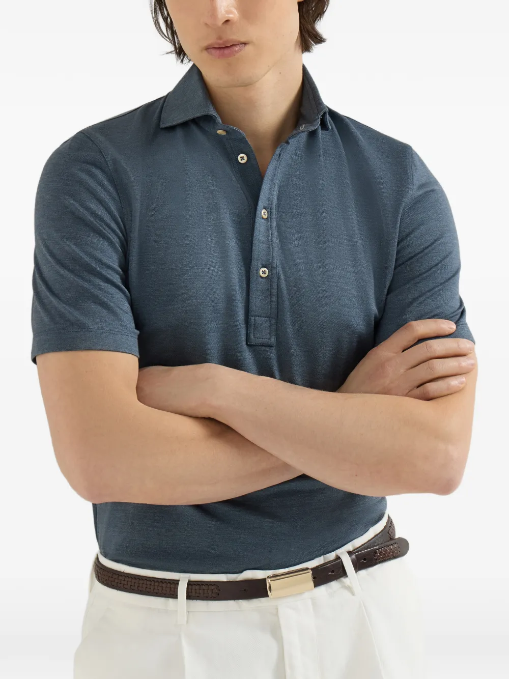 Brunello Cucinelli Poloshirt met halve knoop Blauw