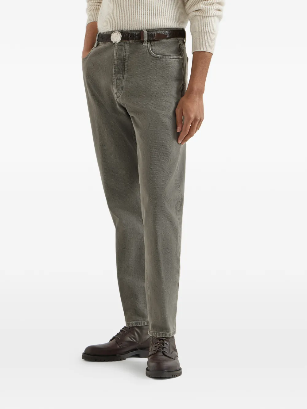 Brunello Cucinelli Denim broek met vijf zakken en geverfd effect Grijs