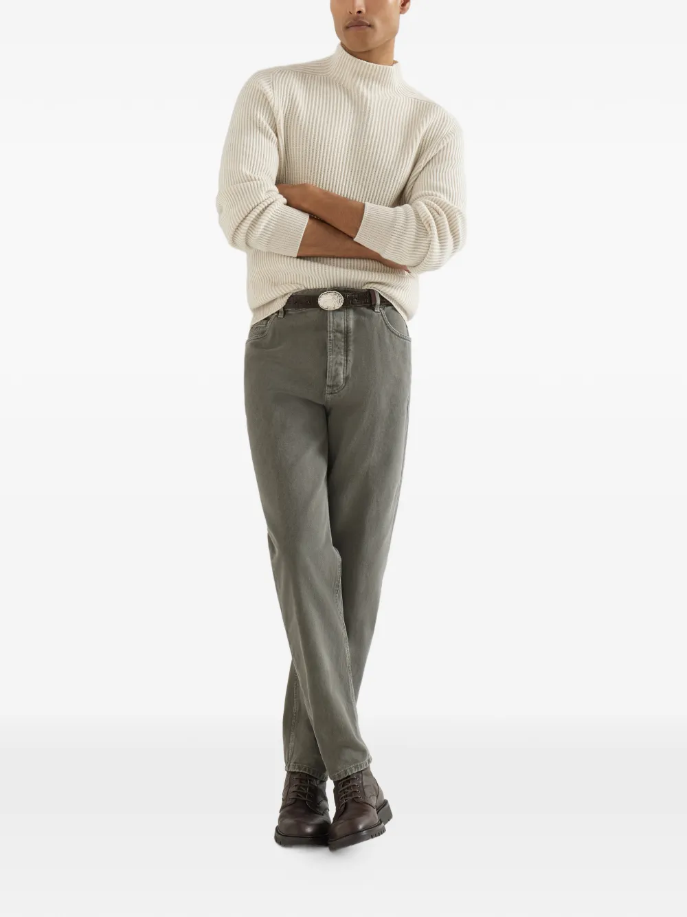Brunello Cucinelli Denim broek met vijf zakken en geverfd effect Grijs
