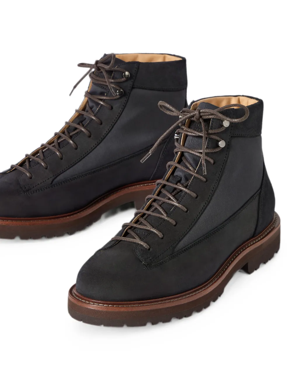Brunello Cucinelli suede and techno fabric urban outdoor boots Blauw