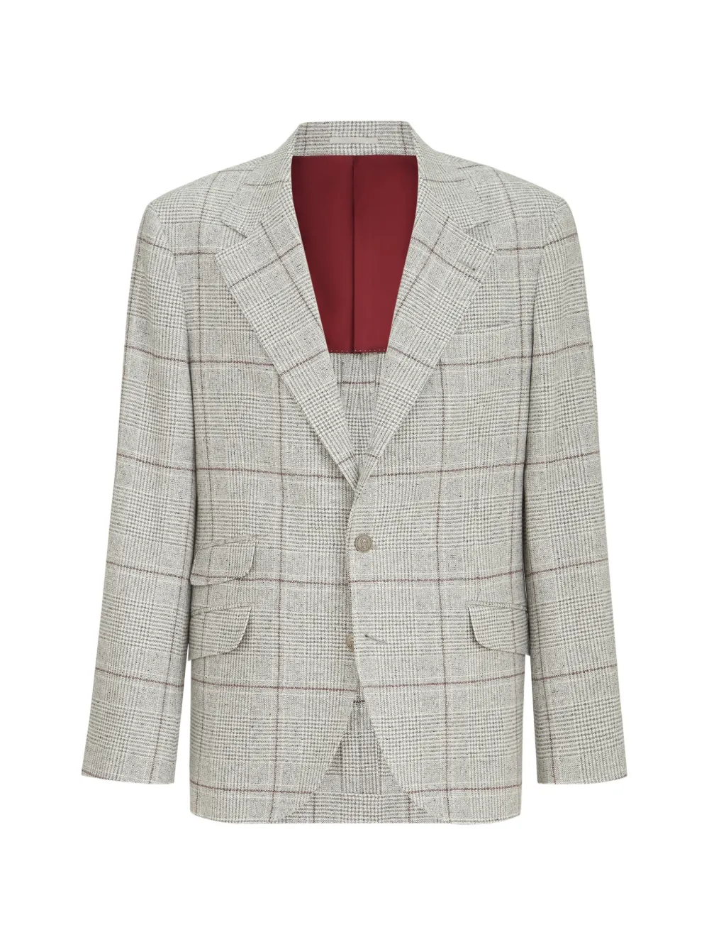 Brunello Cucinelli silk, wool and cashmere Prince-of-Wales flannel deconstructed Cavallo blazer with metal buttons - Grigio