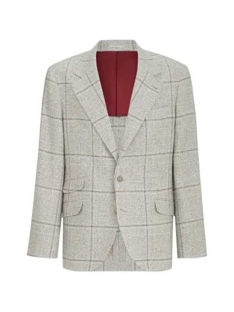 Brunello Cucinelli silk, wool and cashmere Prince-of-Wales flannel deconstructed Cavallo blazer with metal buttons