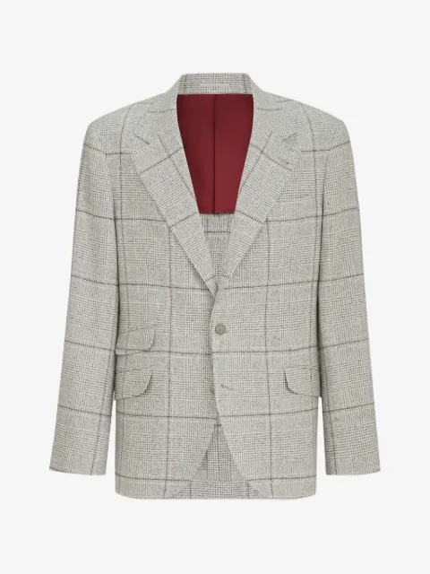 Brunello Cucinelli silk, wool and cashmere Prince-of-Wales flannel deconstructed Cavallo blazer with metal buttons