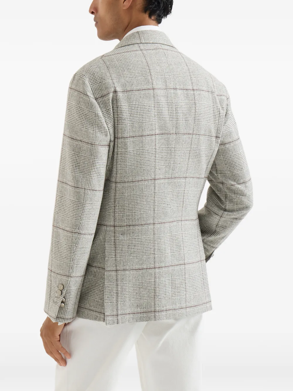 Brunello Cucinelli Zijde wol en kasjmier Prince-of-Wales flanellen gedeconstrueerde Cavallo blazer met metalen knopen Grijs