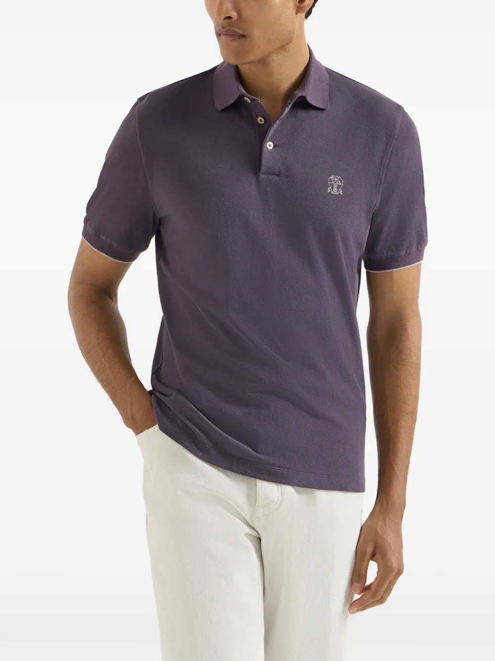 Brunello Cucinelli Katoen-piqué poloshirt met logo Paars