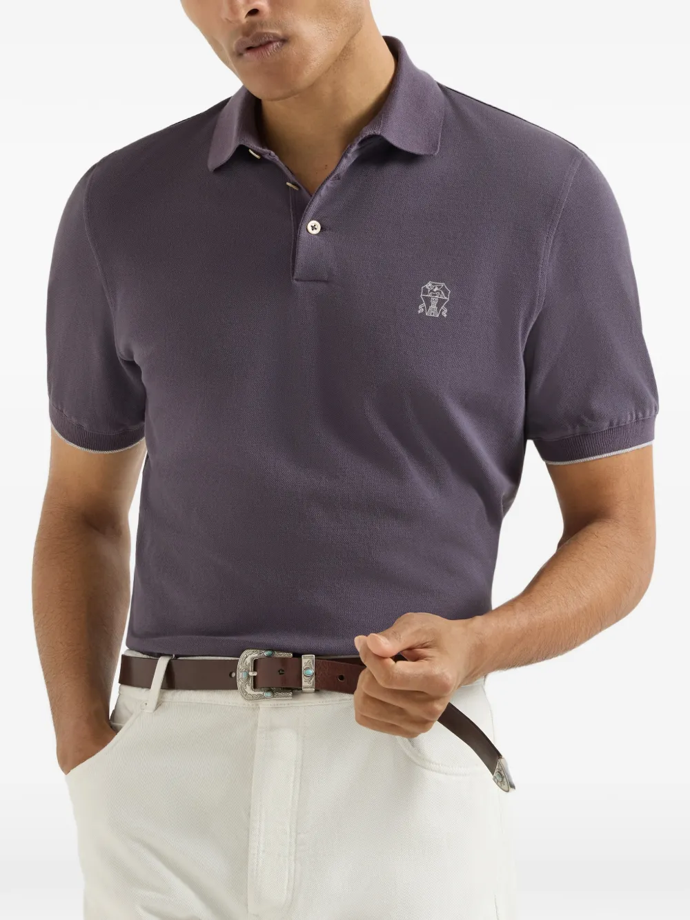Brunello Cucinelli Katoen-piqué poloshirt met logo Paars