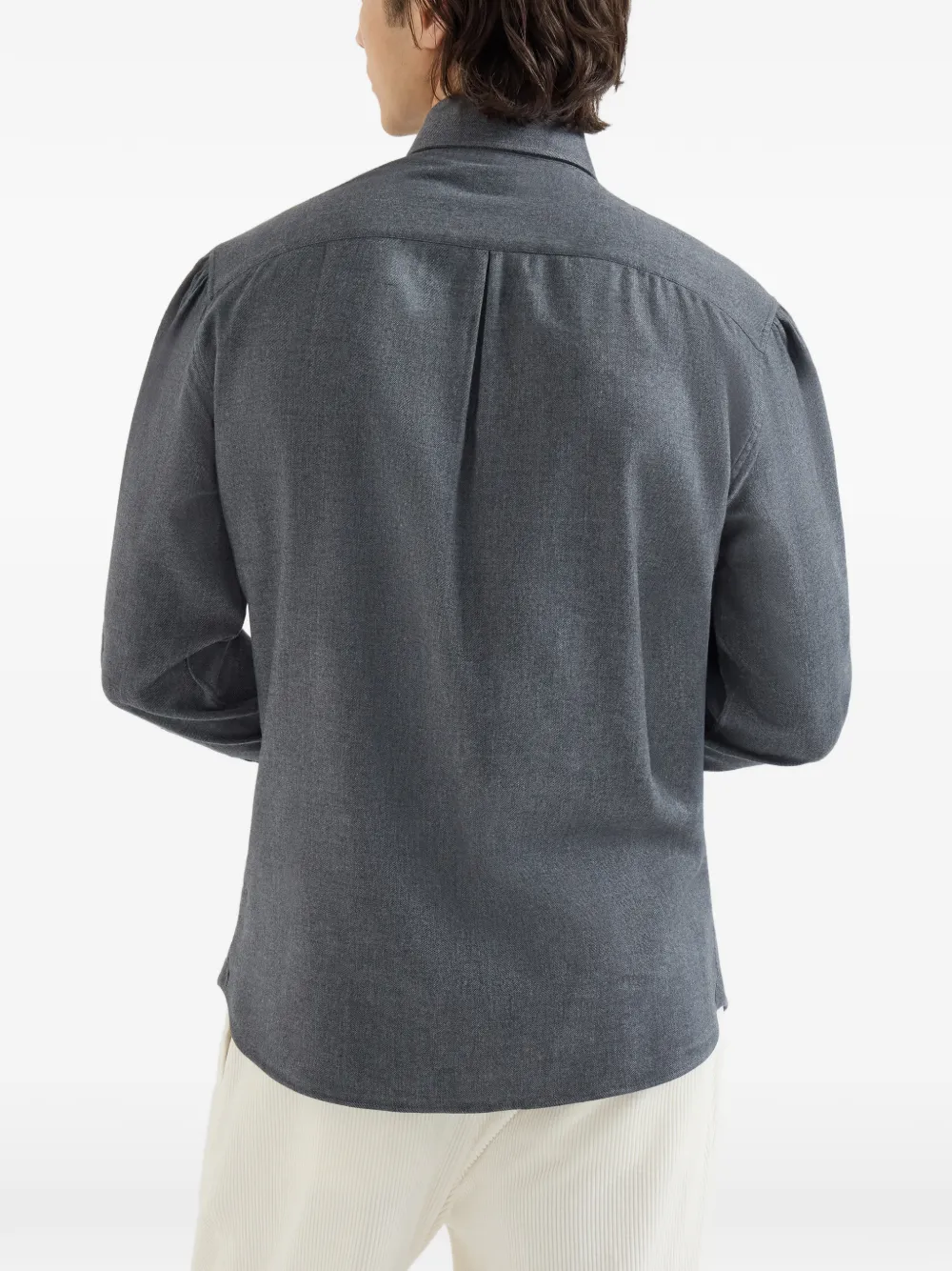 Brunello Cucinelli Flanellen overhemd met chevron-patroon Grijs