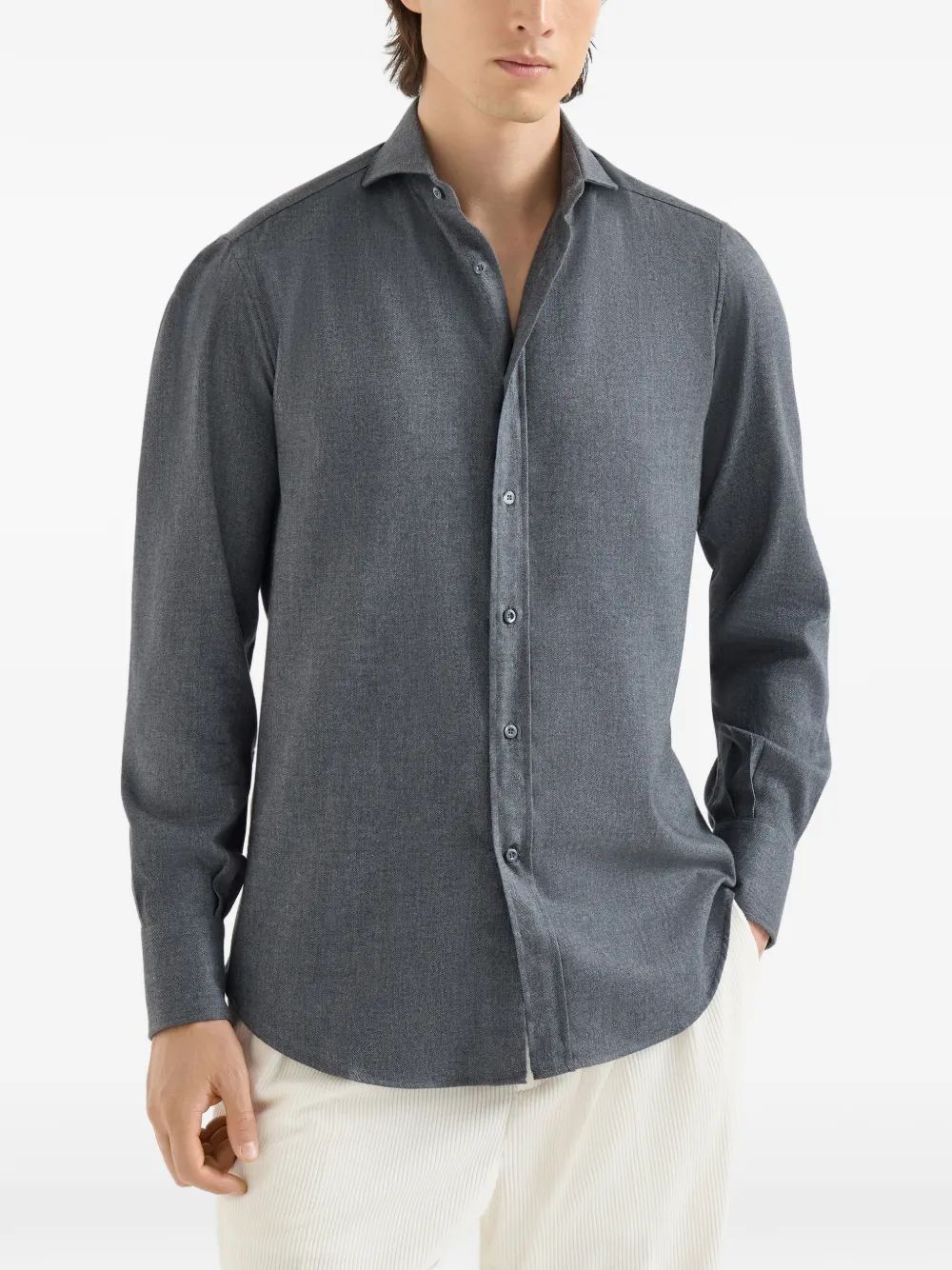 Brunello Cucinelli Flanellen overhemd met chevron-patroon Grijs