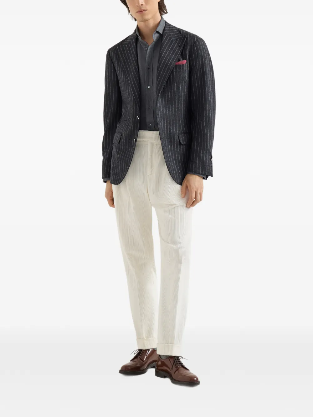 Brunello Cucinelli Flanellen overhemd met chevron-patroon Grijs