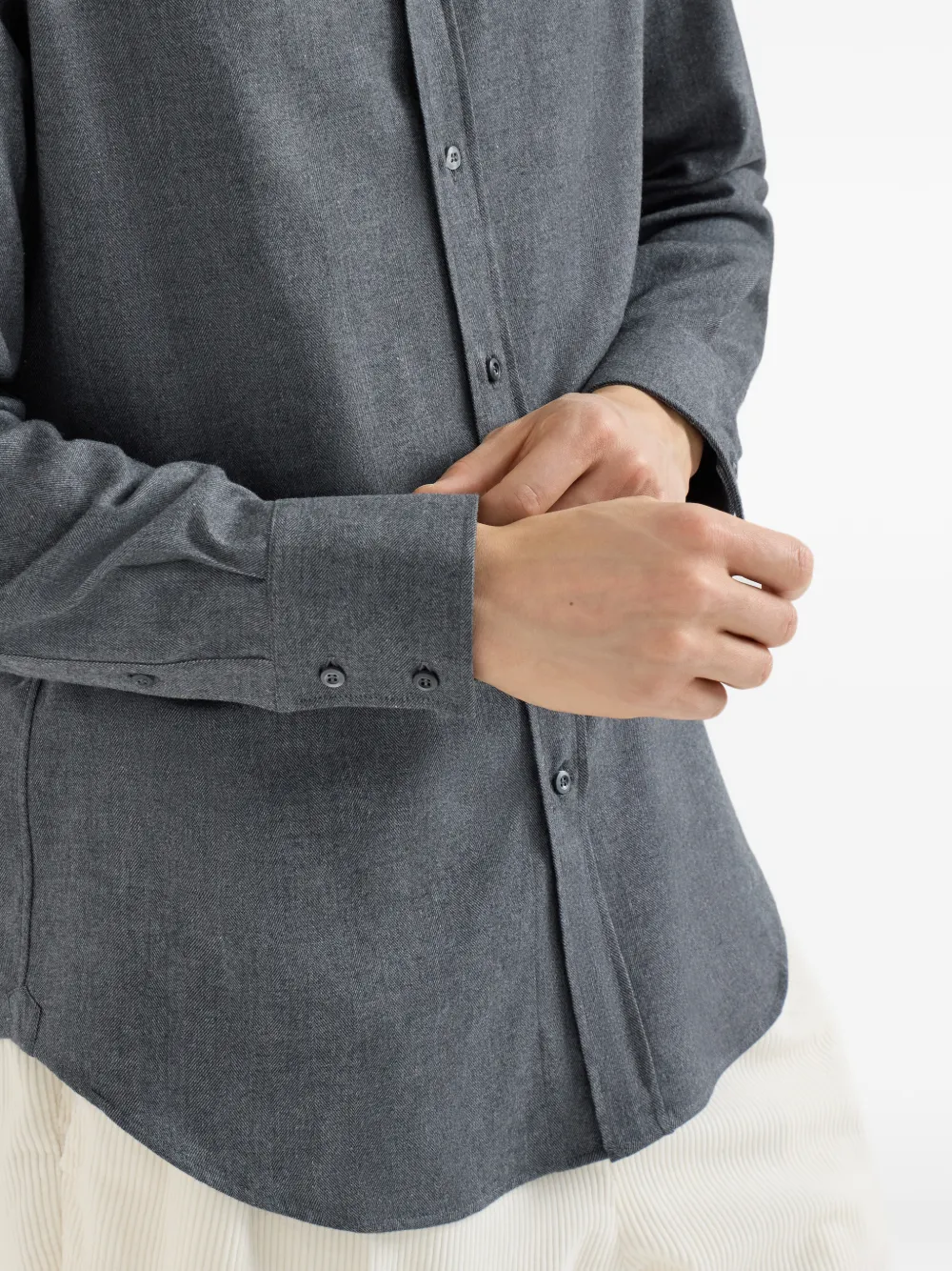 Brunello Cucinelli Flanellen overhemd met chevron-patroon Grijs
