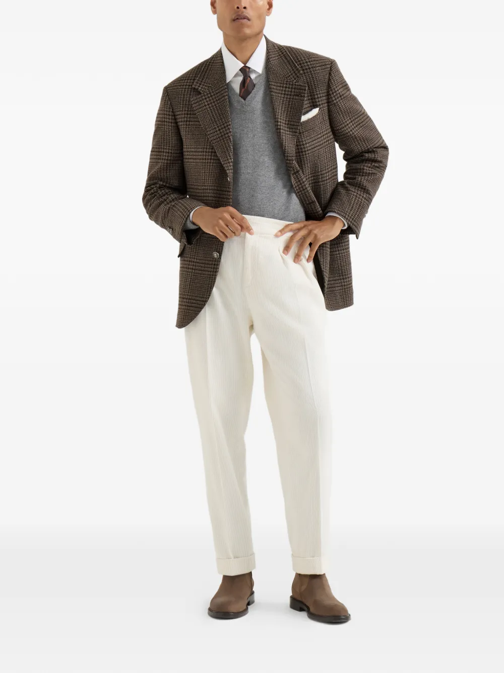 Brunello Cucinelli Kasjmier Prince of Wales blazer Bruin