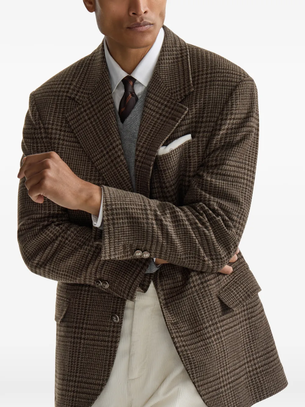 Brunello Cucinelli Kasjmier Prince of Wales blazer Bruin