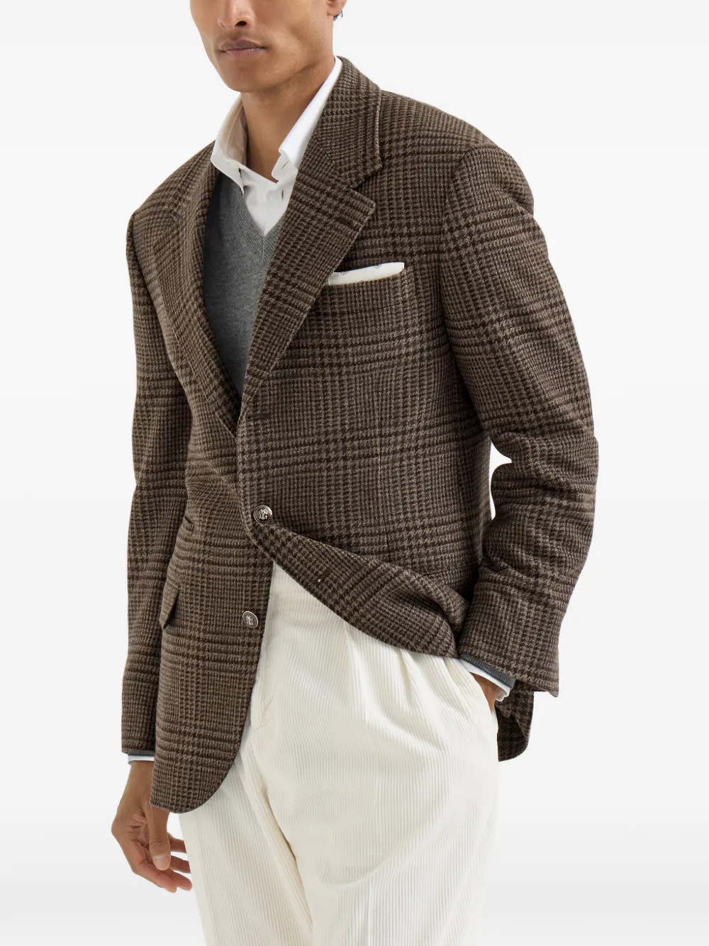 Brunello Cucinelli Kasjmier Prince of Wales blazer Bruin