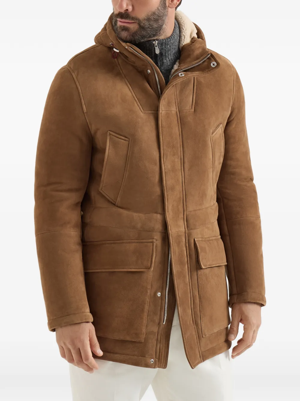 Brunello Cucinelli Suède lammy parka Bruin