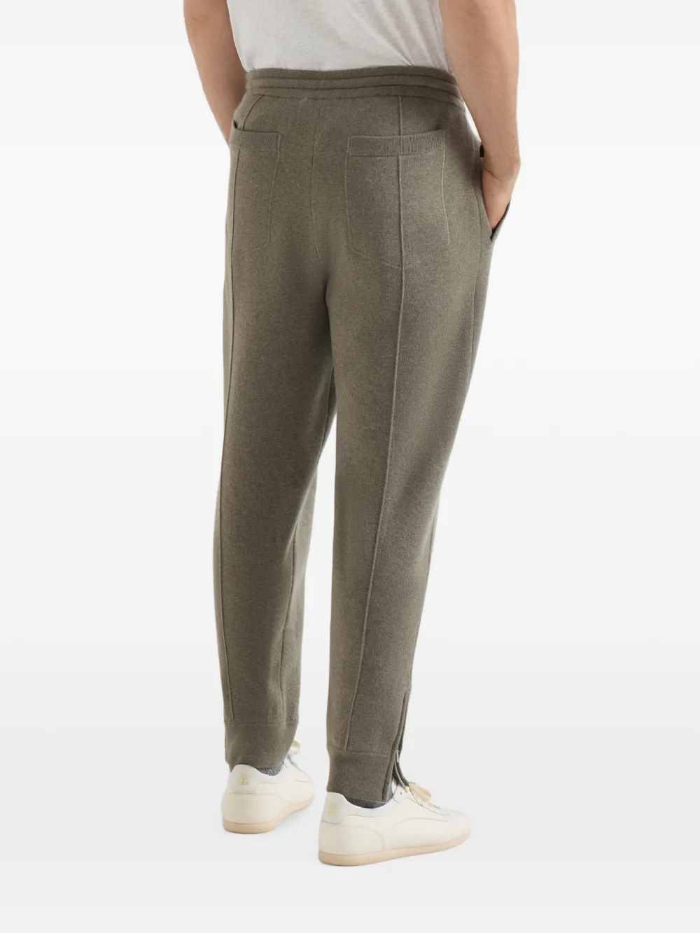 Brunello Cucinelli Kasjmier dubbelgebreide broek met crête-detail en elastische ritsmanchetten Groen