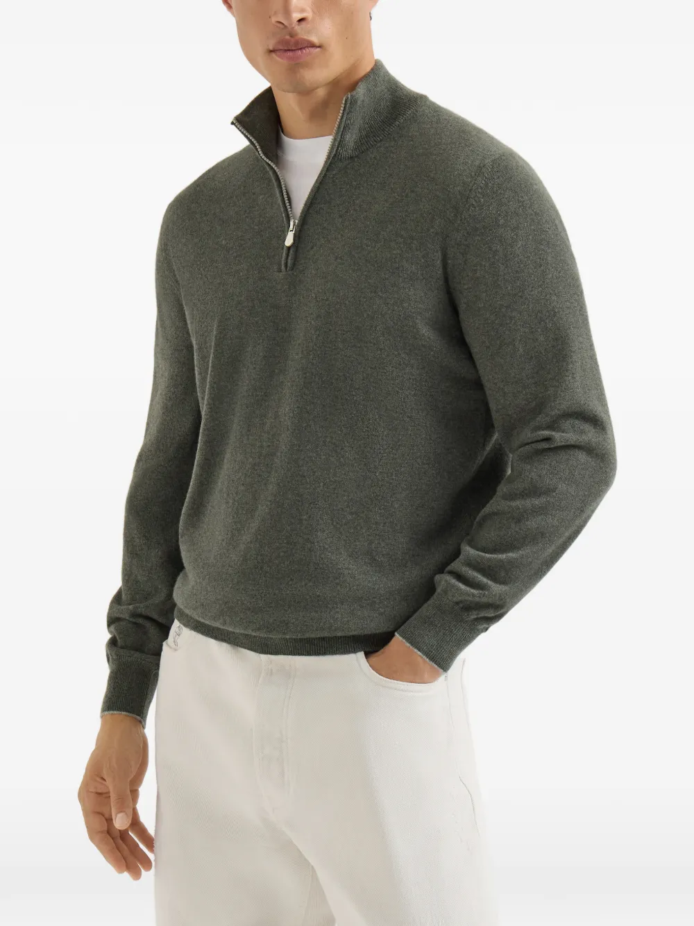 Brunello Cucinelli Kasjmier trui met halve rits Grijs