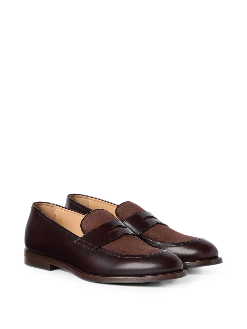 Brunello Cucinelli polished calfskin and suede penny loafers Bruin