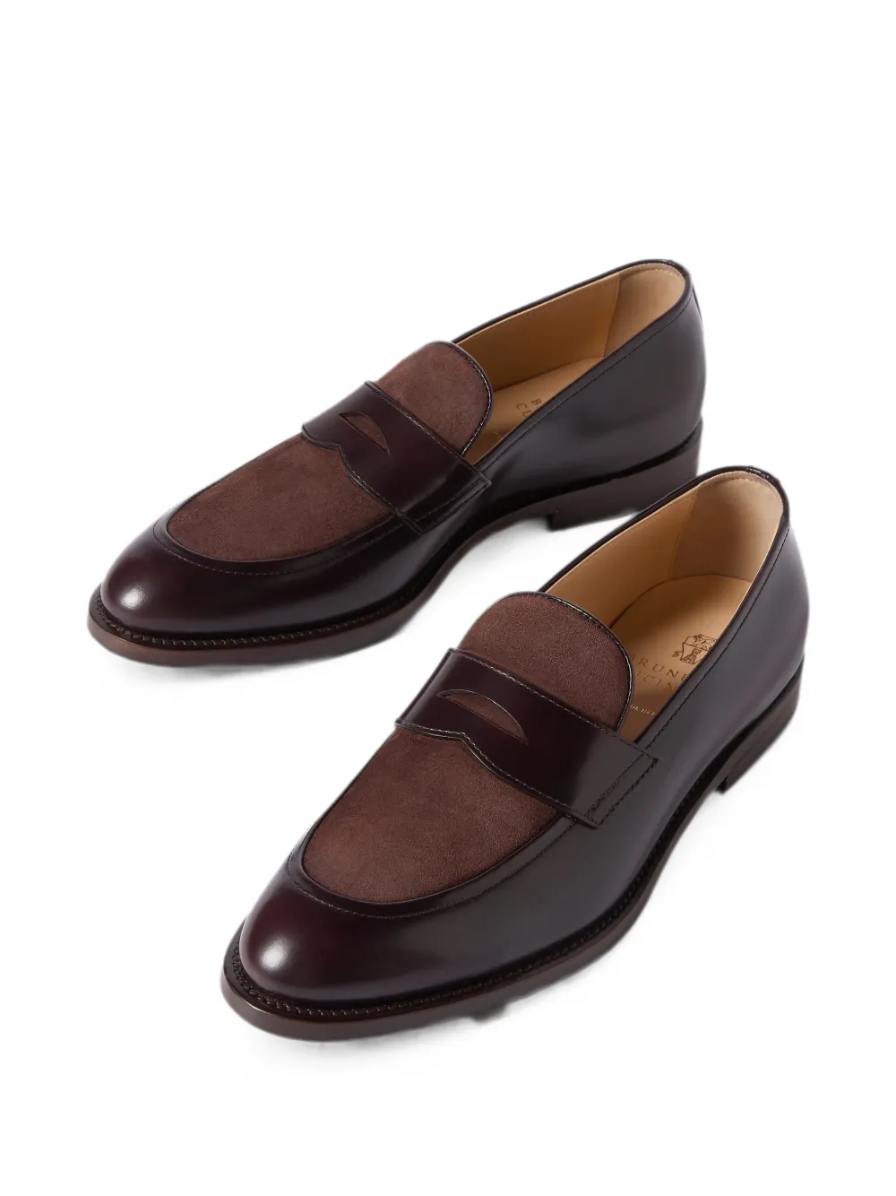 Brunello Cucinelli polished calfskin and suede penny loafers Bruin