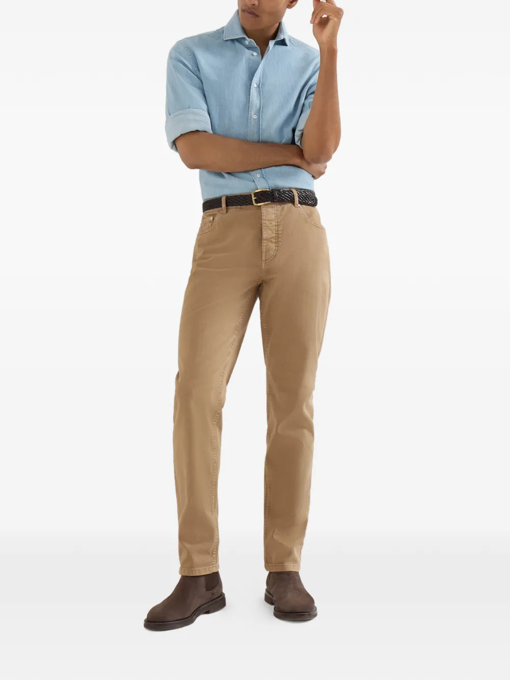  Brunello Cucinelli Pantalon à Cinq Poches Coupe Classique En Denim Léger Confort Teint Par Vêtement - Tons Neutres 