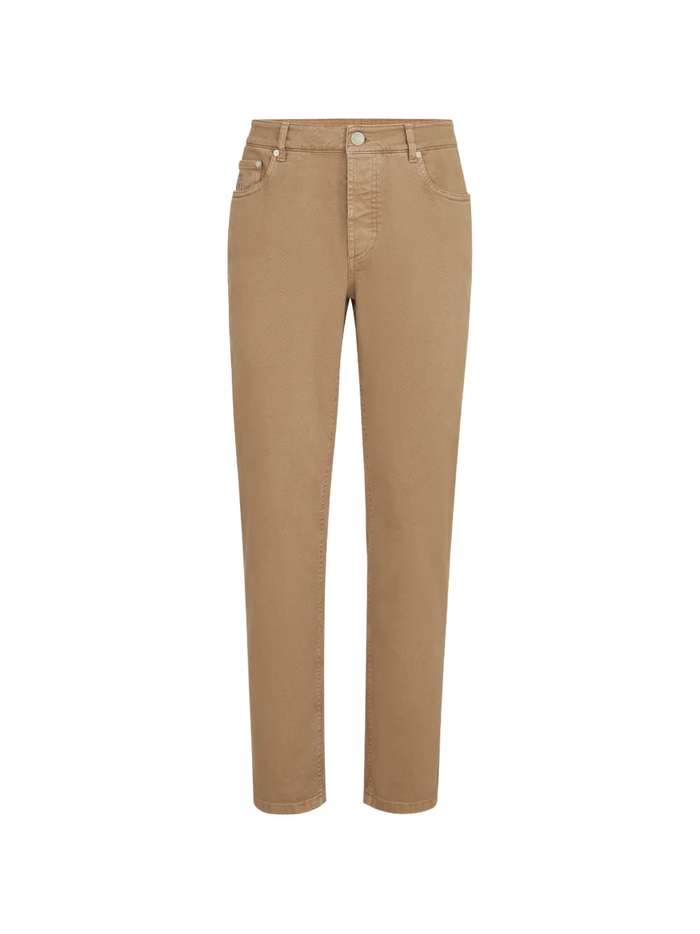 Brunello Cucinelli garment-dyed comfort lightweight denim traditional fit five-pocket trousers - Toni neutri