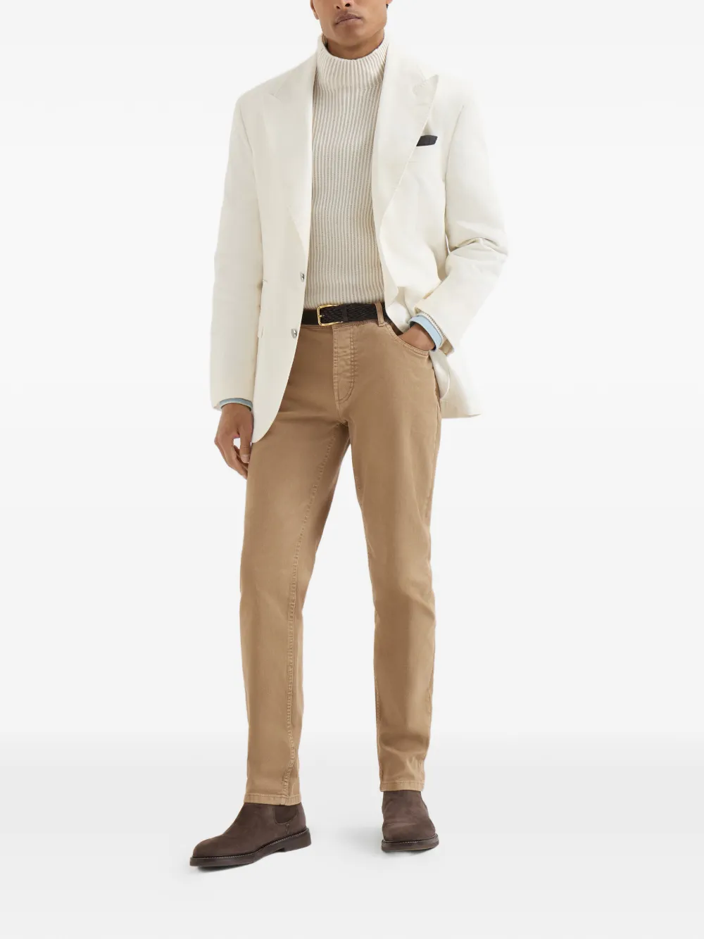  Brunello Cucinelli Pantalon à Cinq Poches Coupe Classique En Denim Léger Confort Teint Par Vêtement - Tons Neutres 