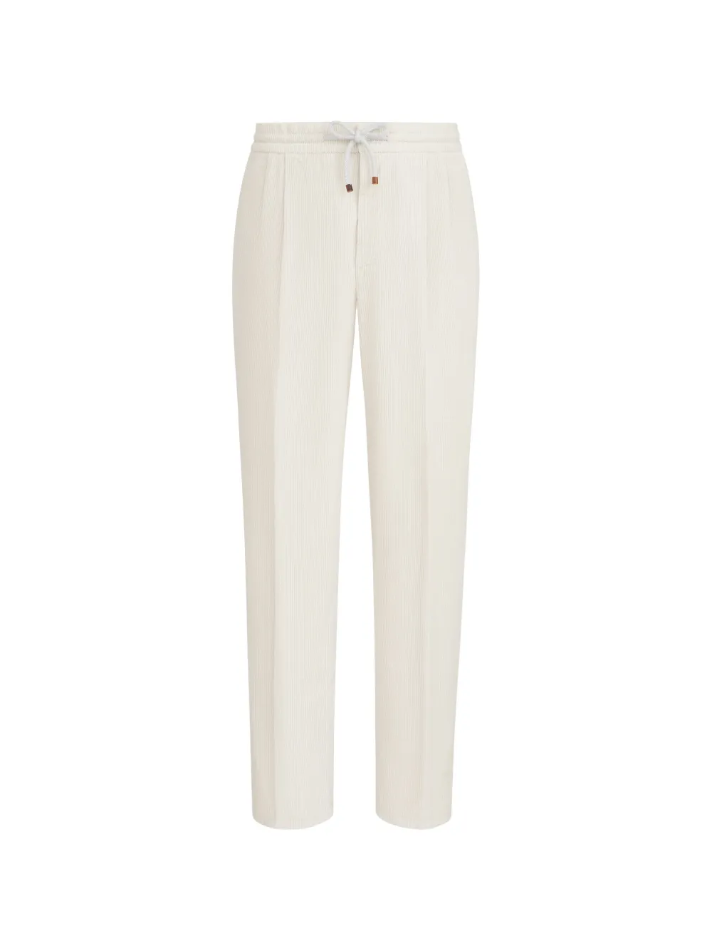 Brunello Cucinelli garment-dyed trousers in cotton corduroy with drawstring and double pleats - Toni neutri