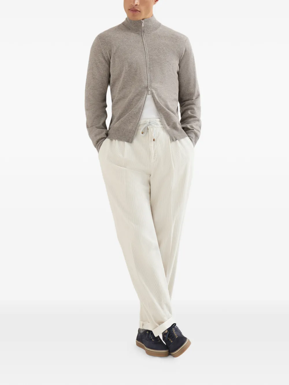 Brunello Cucinelli Garment-dyed Trousers In Cotton Corduroy With Drawstring And Double Pleats - Tons Neutres 