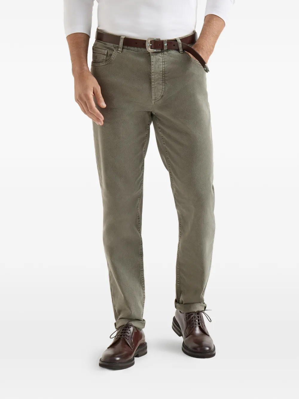 Brunello Cucinelli Jeans met vijf zakken en gewassen effect Groen
