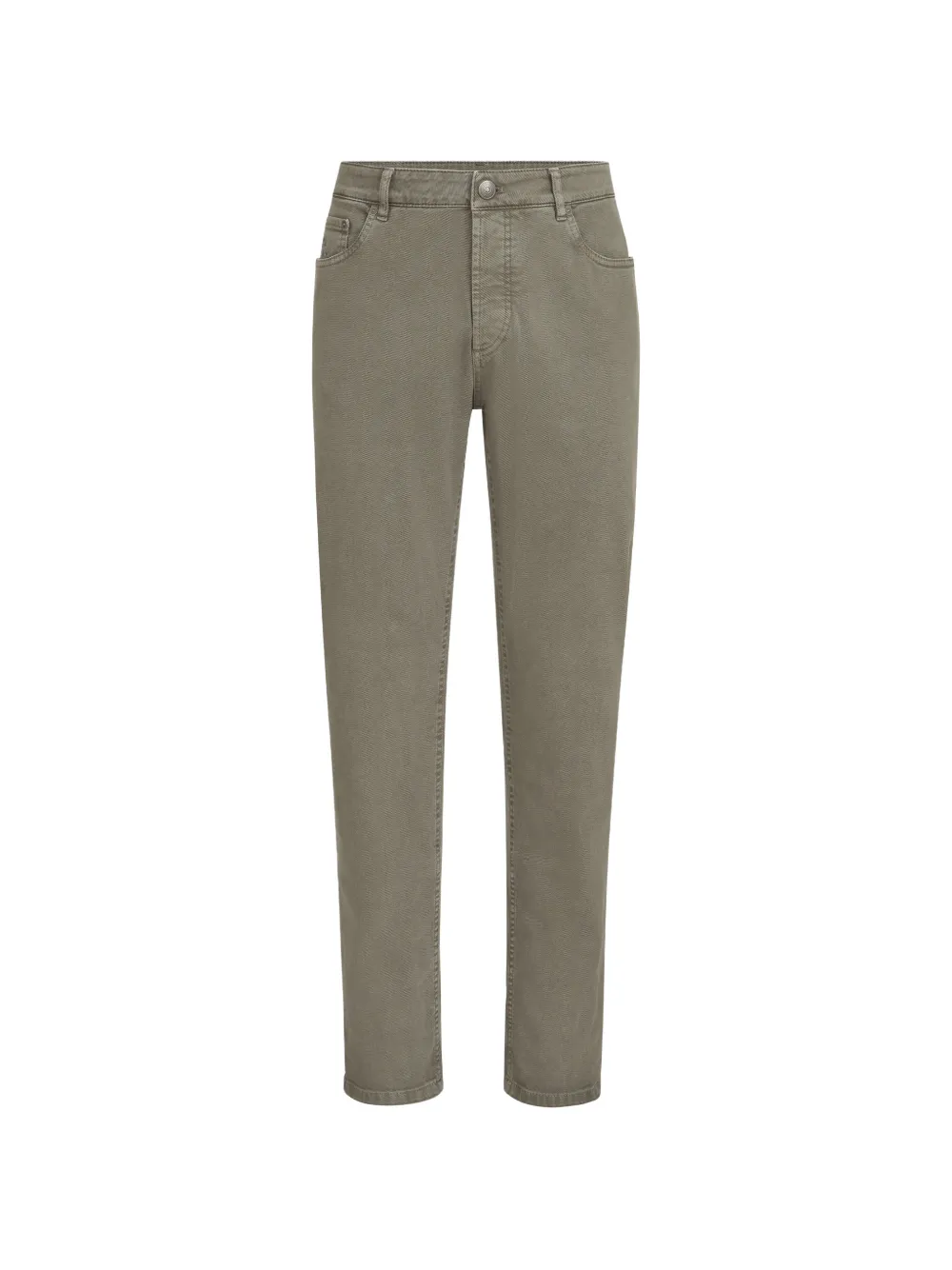 Brunello Cucinelli garment-dyed comfort lightweight denim traditional fit five-pocket trousers - Verde