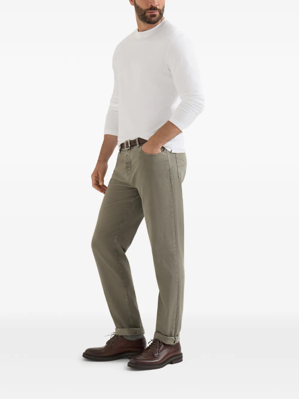 Brunello Cucinelli Garment-dyed Comfort Lightweight Denim Traditional Fit Five-pocket Trousers - Vert 
