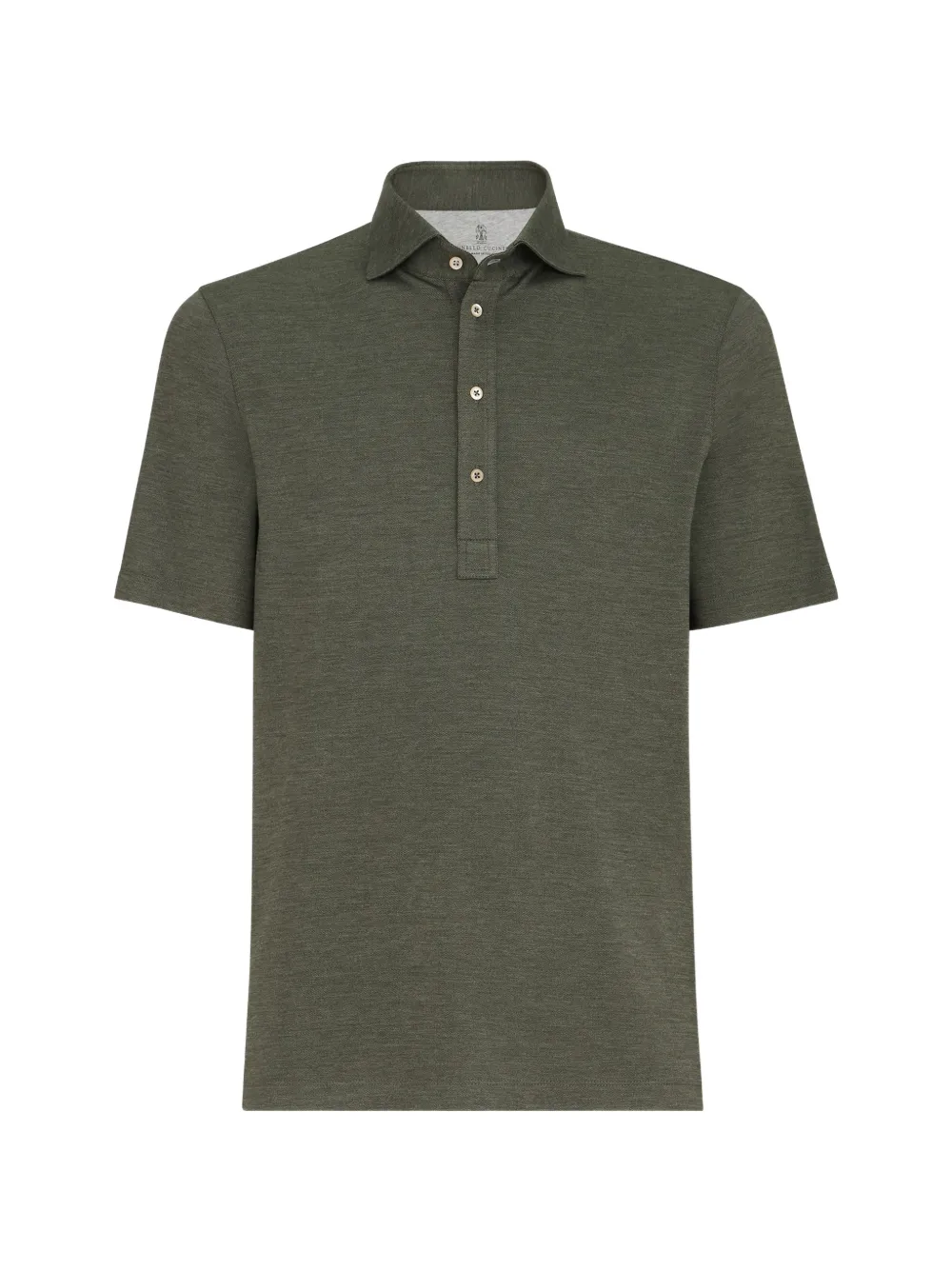 Brunello Cucinelli virgin wool, silk and cotton piqué polo shirt with spread collar - Grün
