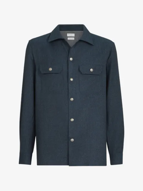 Brunello Cucinelli virgin-wool flannel overshirt with spread-collar and chest-pockets