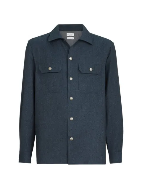 Brunello Cucinelli virgin-wool flannel overshirt with spread-collar and chest-pockets